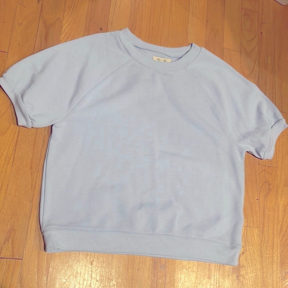 Madewell light blue short sleeve top (sweatshirt material)